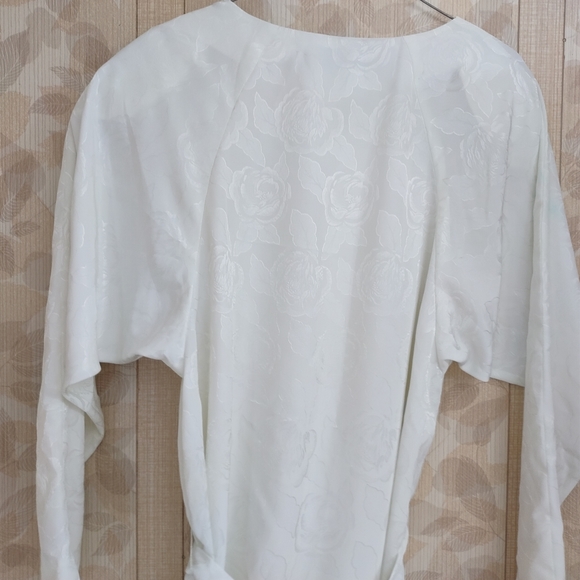 Vintage MS. Chaus Dress Formal Wedding White Rose Floral Shoulder Pads Size 10 - Picture 8 of 9